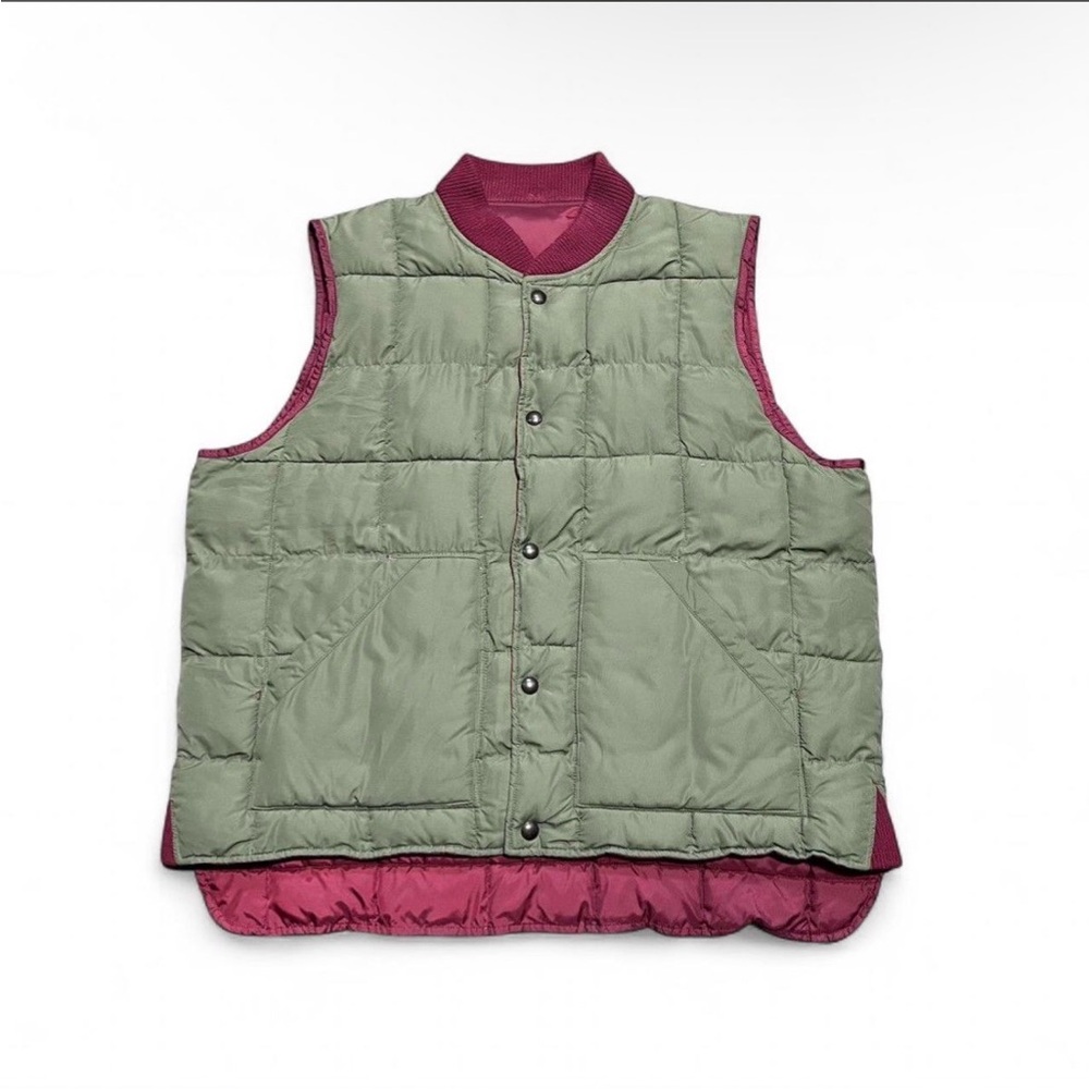 L.L. Bean Reversible Puffer Vest in Sage Green & Magenta